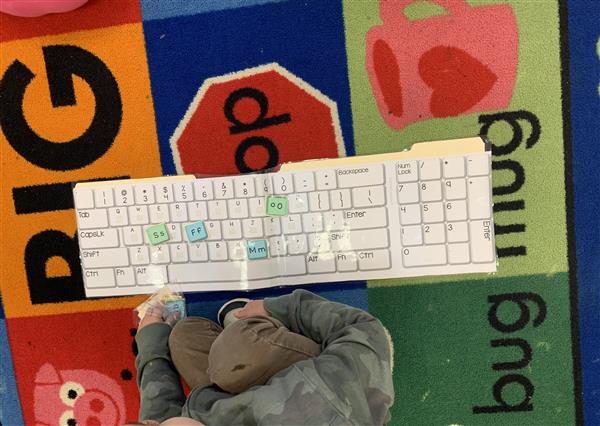 Placing our letters on the keyboard like a puzzle using Velcro.